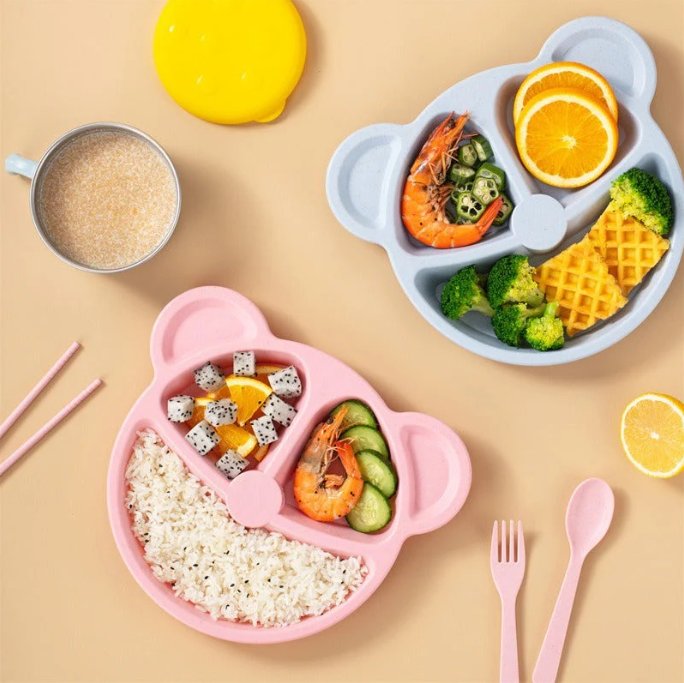 Kids Bear Plate with Fork and Spoon (2 Pcs)