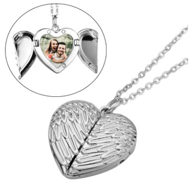 Customized Angel Wing Photo Locket Necklace