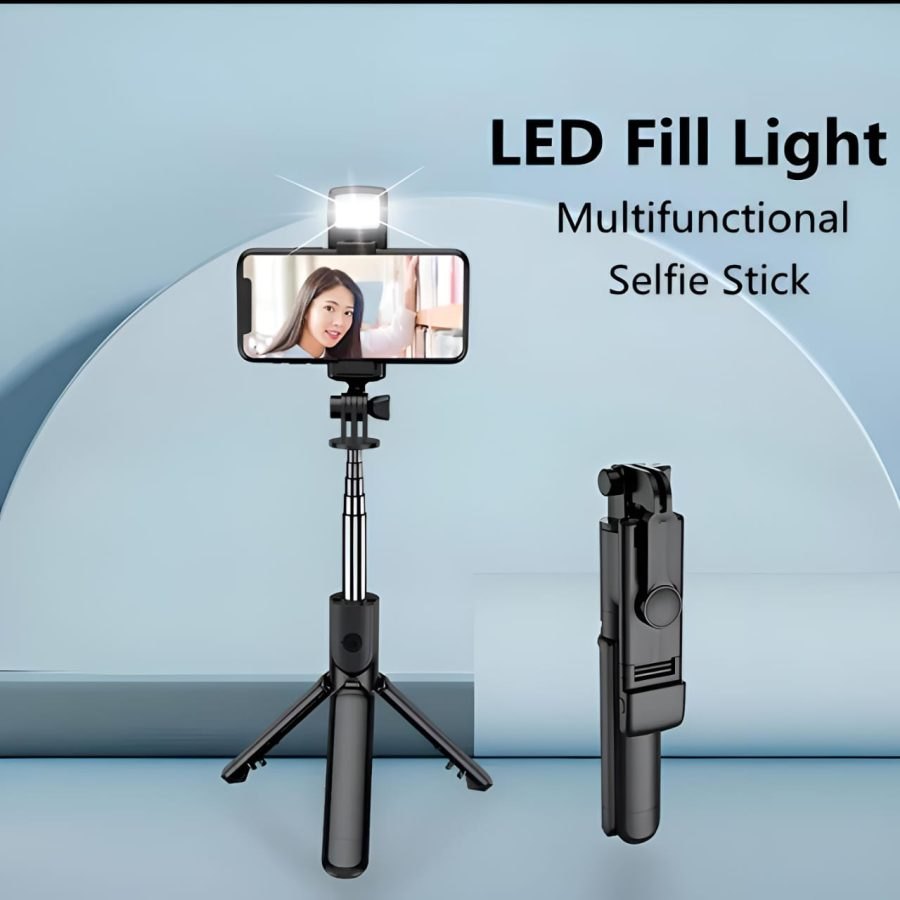 R1S Selfie Stick Tripod with Light and Remote, another view